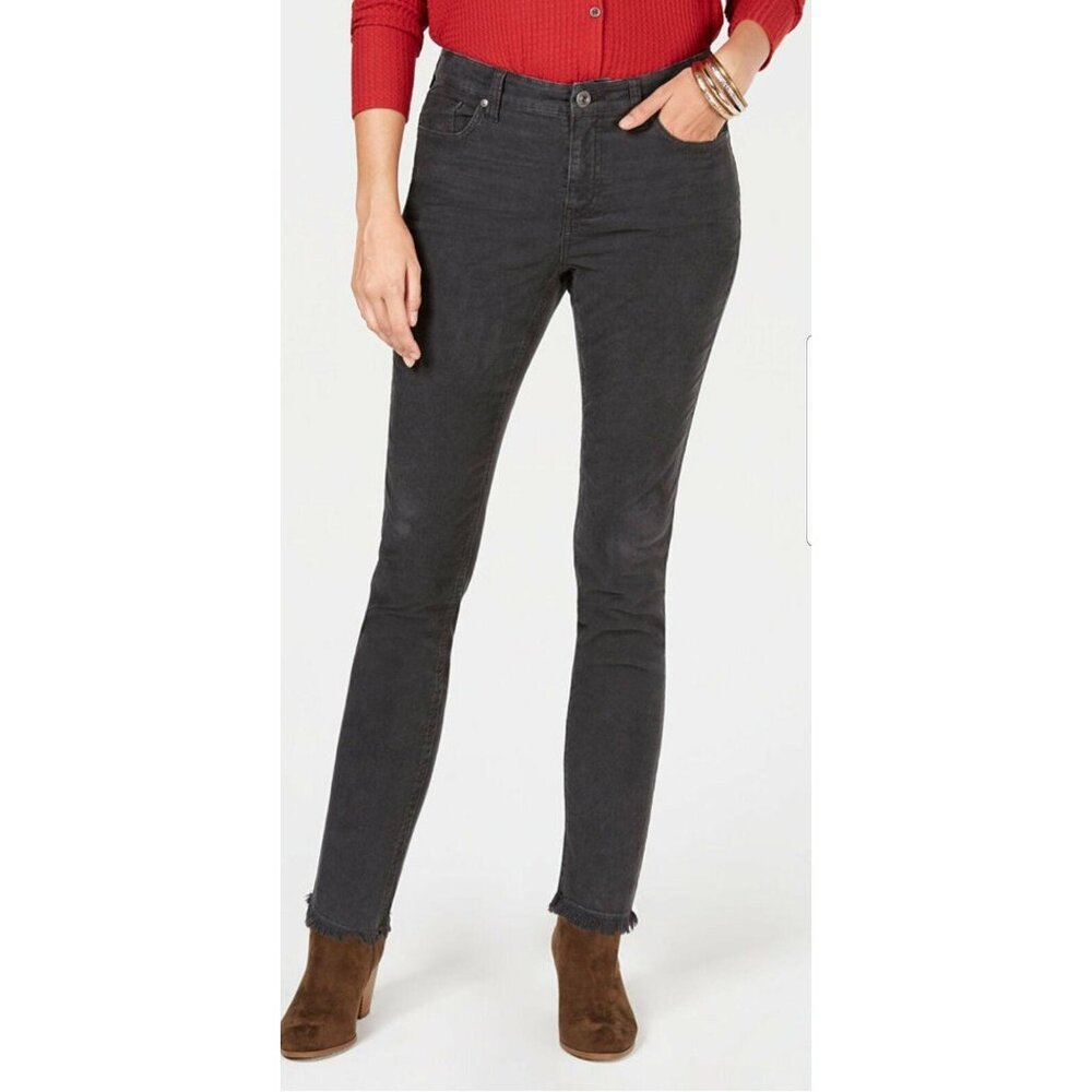 STYLE & CO $50 Petite Carbon Grey Corduroy Ultra Skinny Raw Hem Jeans 2P XS
